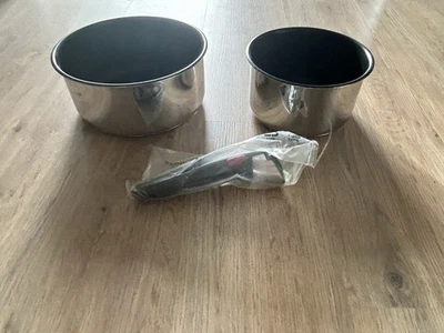 Tefal lot 2 casseroles inox anti-adhésif poignée amovible induction gaz - Photo 1/3