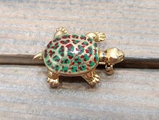 Vintage Gold Tone Turtle Pin Metal Enamel Brooch Reptile