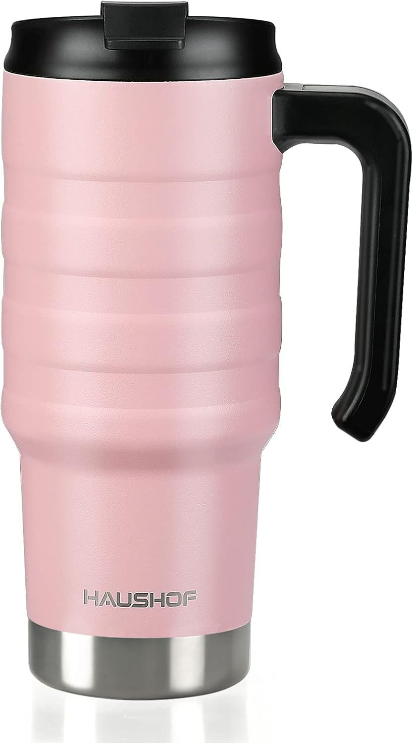 24 Oz Travel Mug, Stainless Double Wall Vacuum Insulated Tumbler with Handle & S