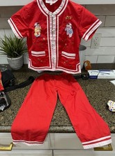 vtg deluxe 2 piece red hand embroidered oriental pajama set boy's 4