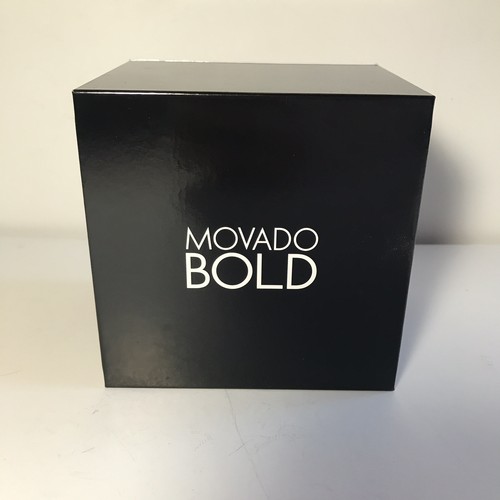 Movado Bold Uhrenbox leer mit Papiere Etikett Kissen schwarz/weiß/lila