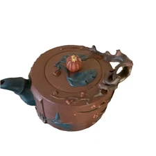 Vintage 20th c. Chinese Yixing Zisha Clay Handmade Pumpkin shape Teapot 5 1/4''