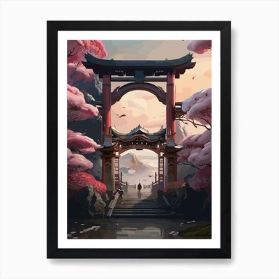 Asiatische Landschaft Gemälde Kunstdruck gerahmt Wandbild Poster Leinwanddruck Bild
