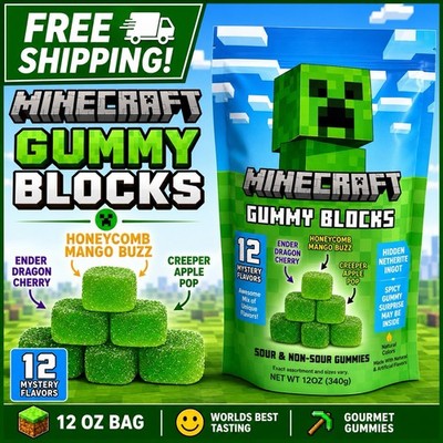 12 Epic Flavors Minecraft Gummy Blocks - Sour/Non Gummies - 12oz - Free Shipping