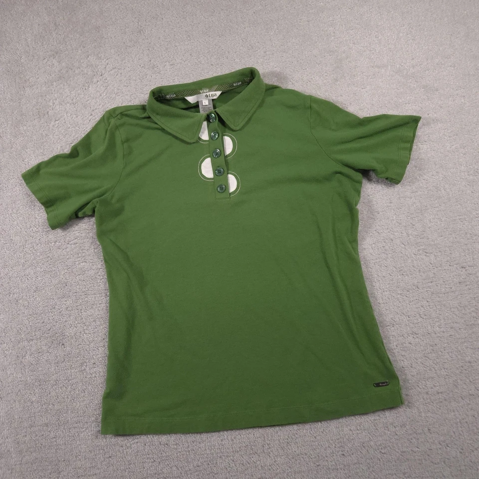 Lija Polo Shirt Womens Large Green Button Up Collar Golf Athletic Performance - Image 2 of 4
