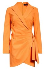 Lavish Alice Orange Wrap Blazer Dress US 8 Asymmetric Collared Mini Long Sleeve