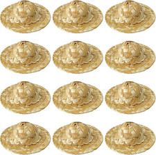 12Pcs Mini Hand Knitting Straw Hat, DIY Doll Straw Hats Craft Jewelry Decoration