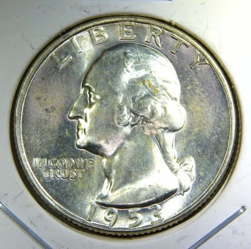 1953 P ** Washington Quarter ** Beautiful Color ** Superb Gem BU ** Album Toned