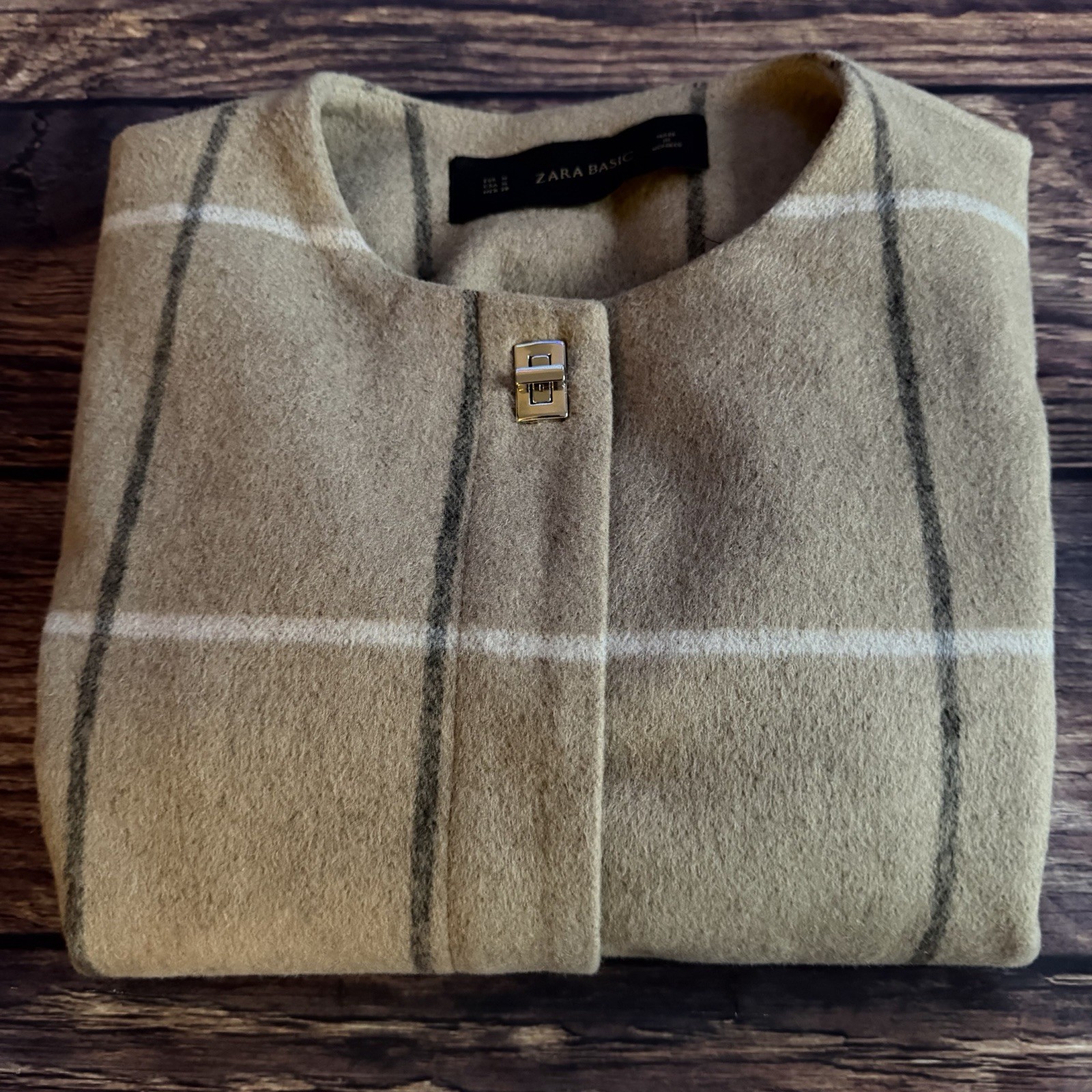 Zara Basic Beige Striped Snap Button up Wool Blen… - image 1