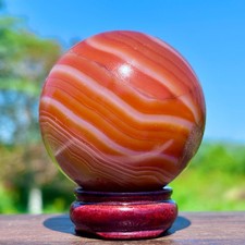 276G Natural Red Orange Sardonyx Agate Sphere Quarzt Crystal Ball Reiki Healing