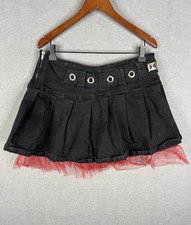 Vintage Goth Tripp NYC Size 14 Black Pleated Mini Skirt Red Tulle Y2K Retro 90s