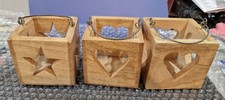 3 x Rustic, Wooden Candle Holders