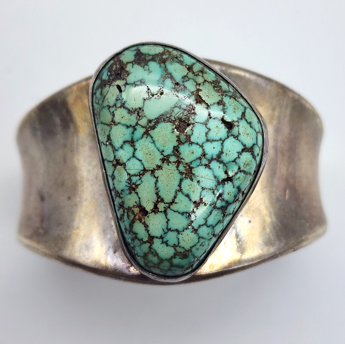 Vintage Navajo DS Web Turquoise Modernist Chunky Sterling Silver