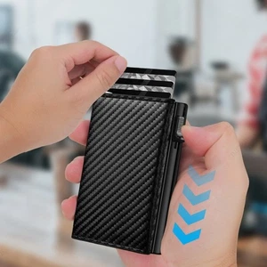 Mens PU Leather Wallet RFID Blocking Auto Pop Up Credit Card Holder Zip Coin Bag