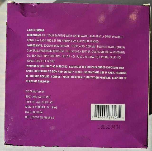 Body & Earth Bath Bomb Set of 4 Cherry Blossom Ocean Lavender and Mango