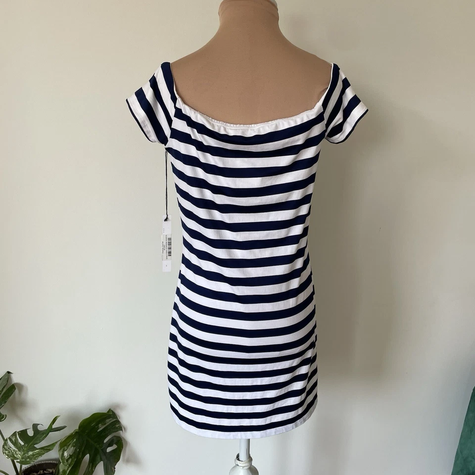 Mini Vestido Susana Monaco Fuera del Hombro Manga Corta Sade Rayas Nuevo con Etiquetas Talla L Foto 3 de 4