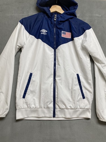 Umbro Jacket Boys Large 12/14 Blue White Full Zip Hoodie Mesh Lining USA Patch - Picture 4 of 17