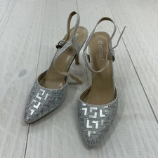 Delicacy"Jayda" Silver Glittery Ankle Strap Pump Pointed Toe  Heels Size 10