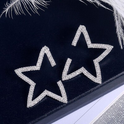 Star Shape Earring 925 Sterling Silver Simulated Diamond 14K White Gold Plated