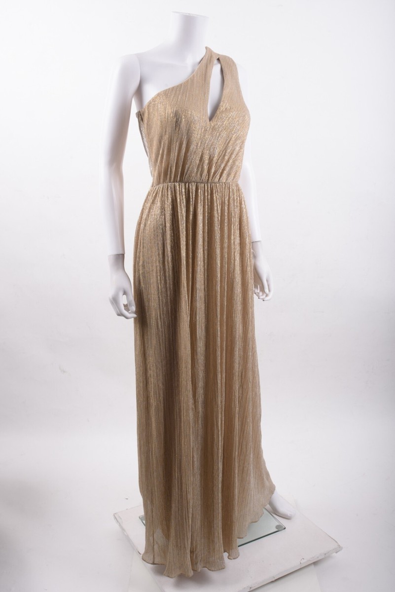 Dress The Population Womens Kienna Lame Dress Gown One Shoulder S Gold  Shimmer | eBay