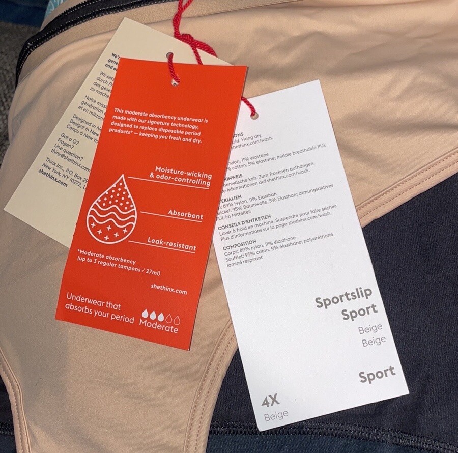 Thinx Sport Moderate Absorbency Period Panties In Beige SZ 4X NWT