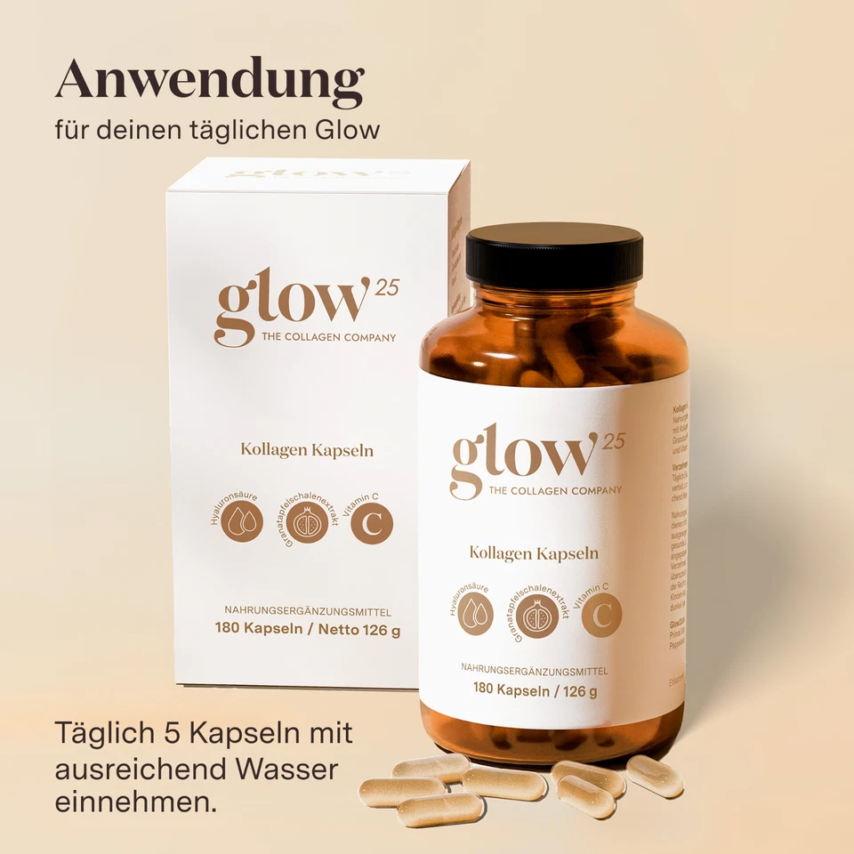 Glow25® Collagen Kapseln hochdosiert [180] - mit Hyaluronsäure und Vitamin C - Bild 3 von 4