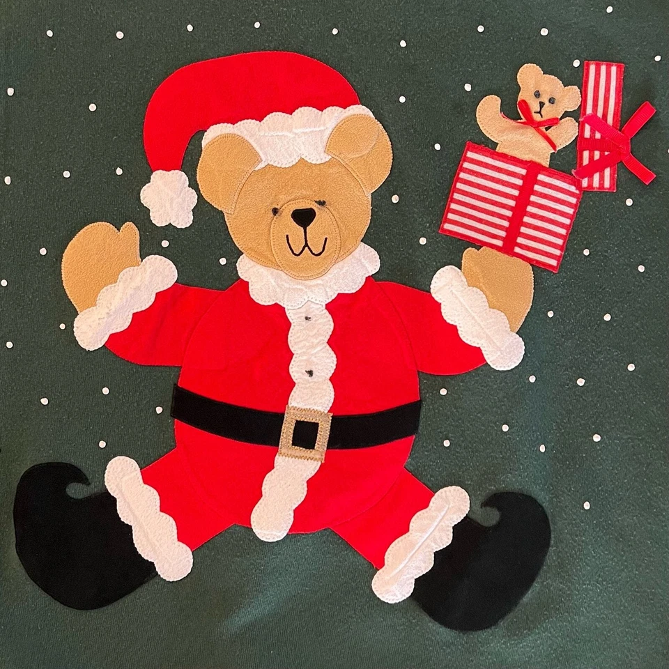 Sudadera Vintage Jerzees Talla XL Verde Oso de Peluche Navidad Cuello Redondo Foto 2 de 4