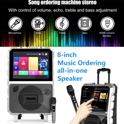 8  Woofer Bluetooth Speaker Karaoke Machine W/Wireless Mic LED Light 14'' Tablet