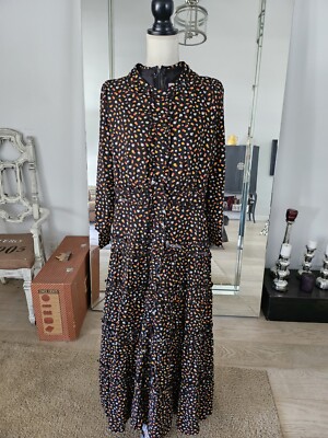 The ALLEY Long Sleeve MAXI DRESS Black w/orange/white/yellow