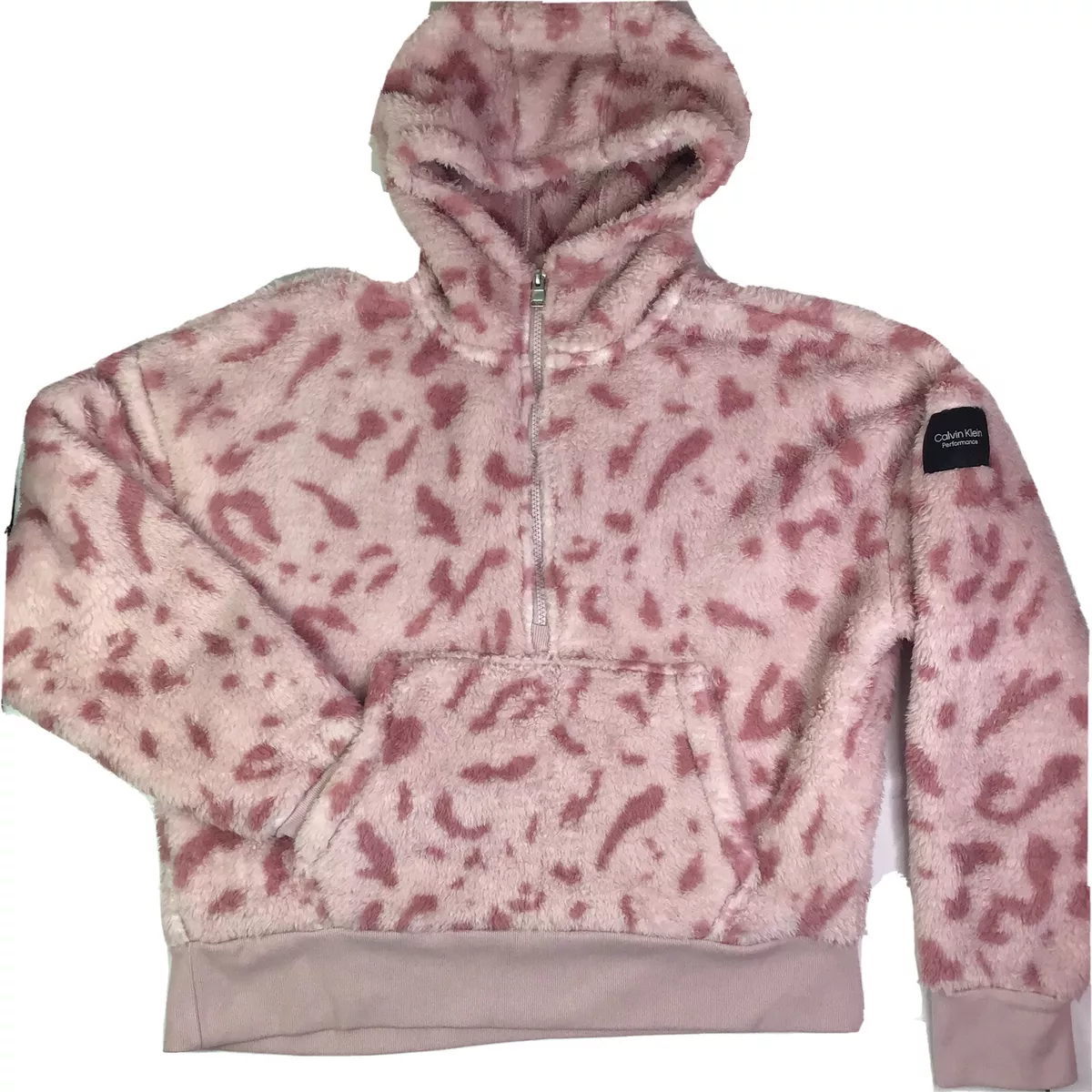 Calvin Klein Performance 1 2 Zip Hoodie Pink Animal Print Soft Fleece Size XL