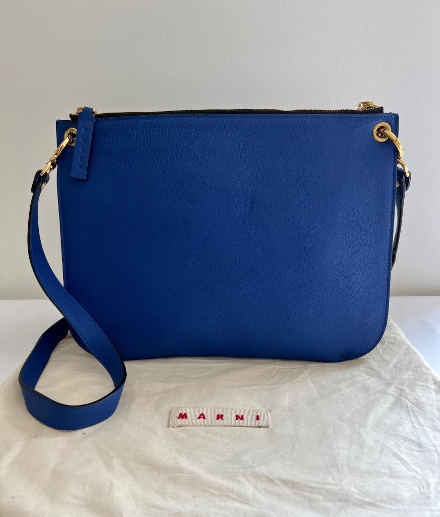MARNI Royal Blue Leather 2 Compartment Adjust Strap Shoulder MARNI Royal Blue Leather 2 Compartment Adjust Strap Shoulder