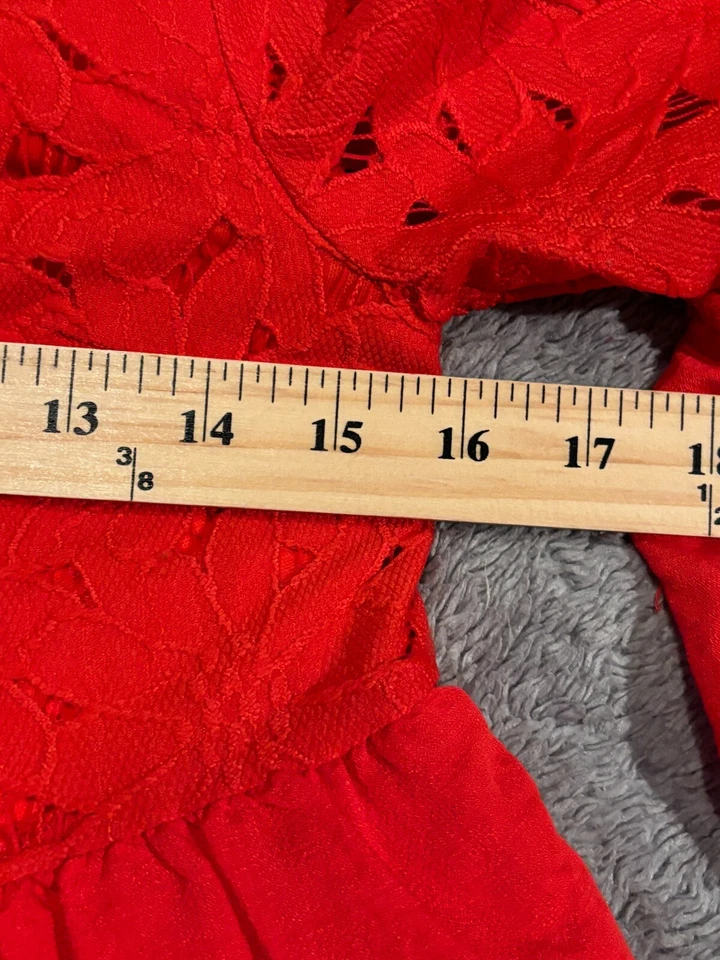 Vestido Flying Tomato Mujer XS Rojo Encaje Forrado Boho Media Manga Foto 3 de 4