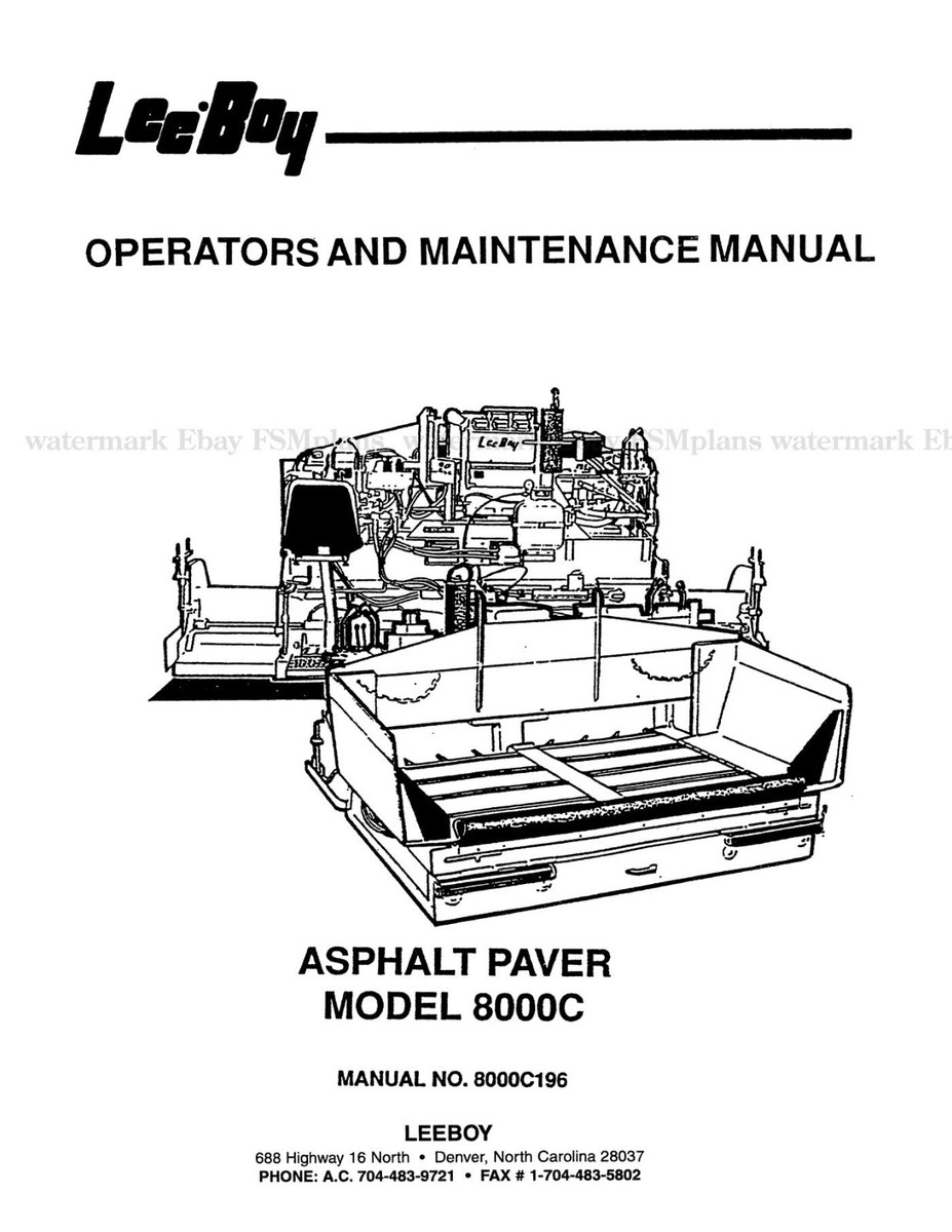 LeeBoy 8000C Paver Operations and Maintenance Manual 8000C196 | eBay