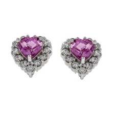 White Gold Plated XS Clear  Pink CZ Heart Baby Kids Screwback Earrings