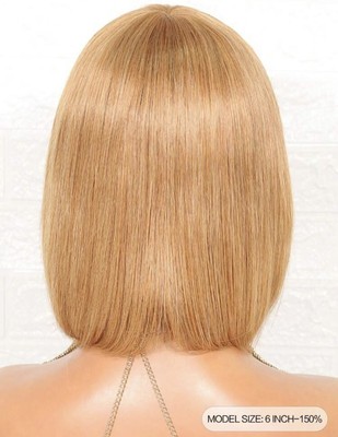 Perruque Courte Femme Blonde Platine Doré - Cheveux Humains, Frange, Longueur 20 Cm