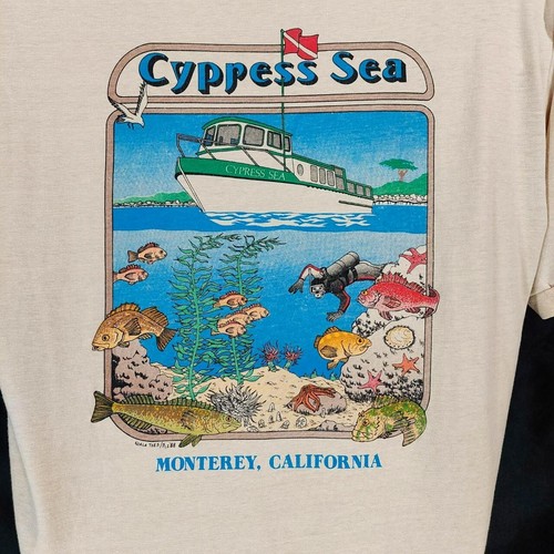Men's Vintage 80s Monterey California Diving Tour Graphic Polo T-Shirt. Sz L. - Picture 5 of 6