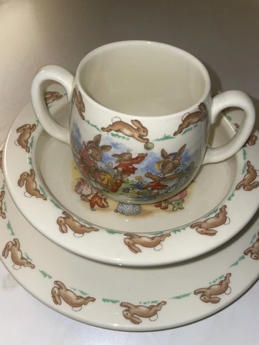 Vintage 1970s Royal Doulton Bunnykins 3 Piece Set Plate Bowl Cup NWOT
