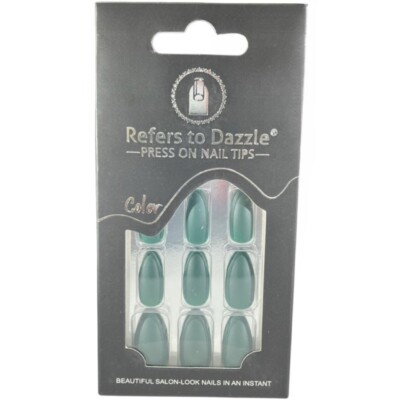  D2M Press on Nail Tips, Dark-Green 12 Pieces 