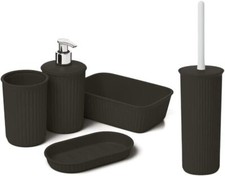 Superio Decorative Ribbed Bathroom Accessory Set, Plastic - Brown 5 Pack