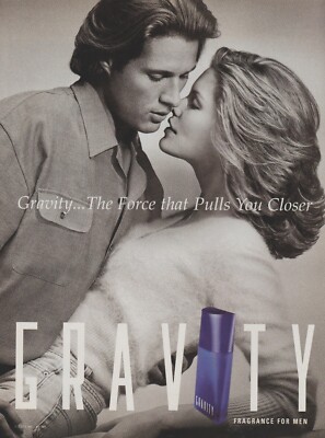 1996 Gravity Cologne - Force Pulls You Closer - Kissing Couple - Print Ad Photo