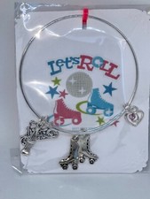 New Roller Skates Theme Bangle Charm Bracelet Silver Tone Handmade Expandable