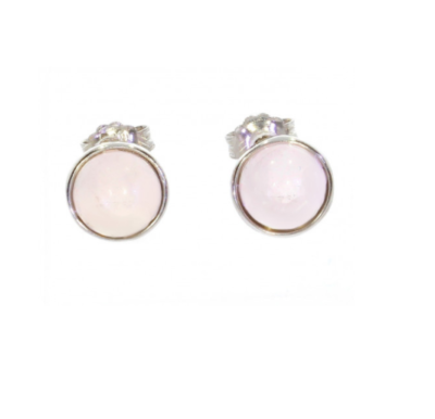 Boucles D'oreilles Puces Quartz Rose & Argent 925 - 8mm, Rhodié, Neuf Avec étiquettes