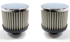 Pair Chrome Valve Cover Push In Breathers, Washable for 1-1/4″ ID Hole SBC BBC