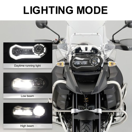 Fit For BMW R1200GS 2004-2013 Super Bright LED Headlight Hi-Lo Beam w/ Halo DRL - Picture 4 of 14