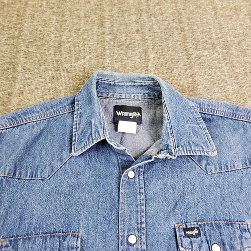 Wrangler Denim Shirt Men XL Cut Off Sleeveles Blue Pearl Snap Western - 第 4/9 張圖片