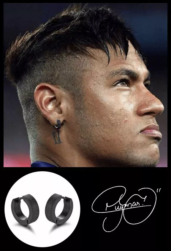 Men s Boy s NEYMAR Stainless Steel Frosted Black Designer Huggie Hoop Earrings