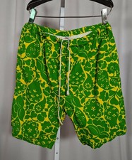 Vtg 60s California Aloha Yellow Green Swim Trunks Board Shorts XL Floral 33-36
