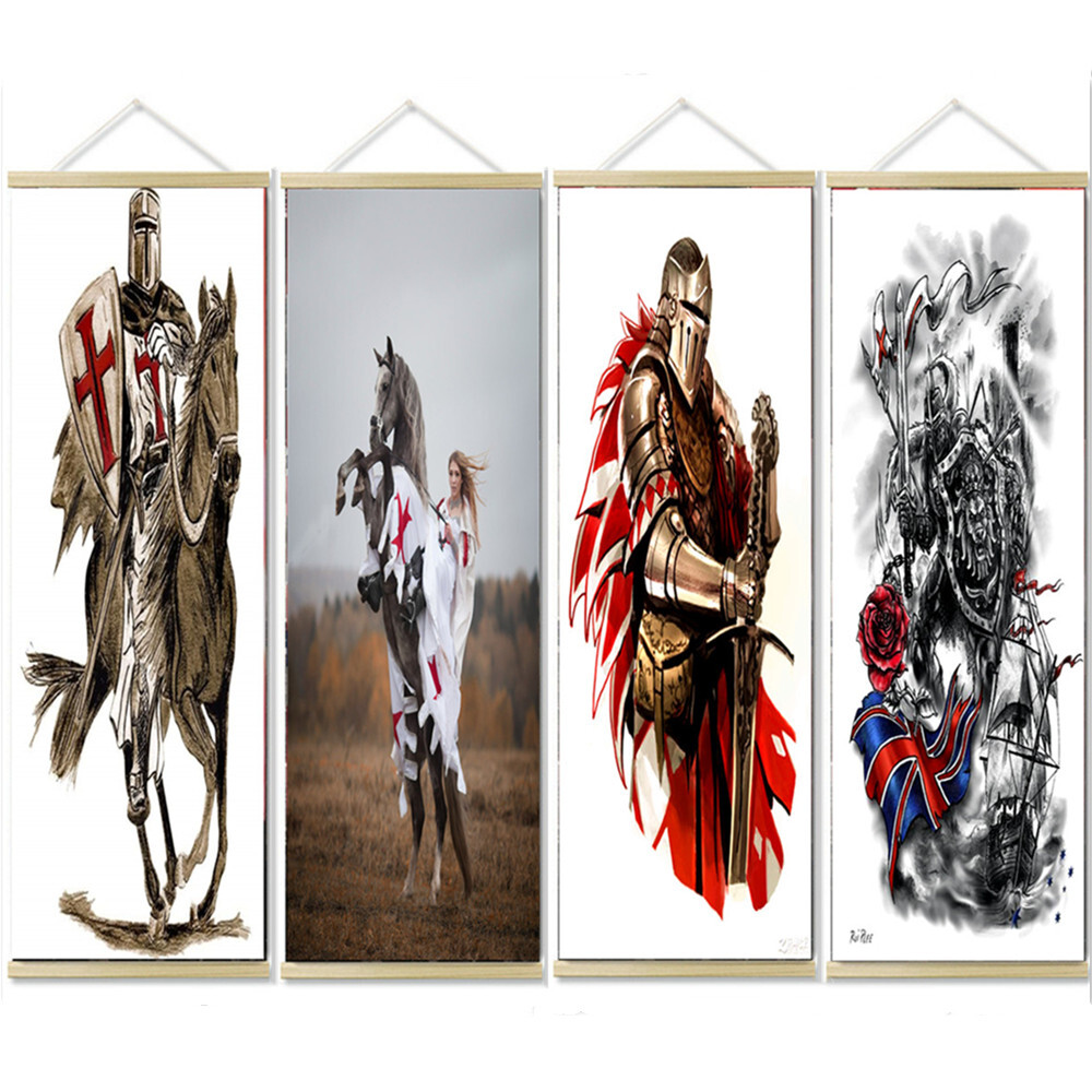 4 PCS Crusader Warrior Artwork Poster Vintage Knights Templar Scroll Painting