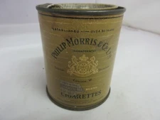 VINTAGE ADVERTISING EMPTY PHILIP MORRIS  ROUND 50 CIGARETTE   TOBACCO TIN  Z-152