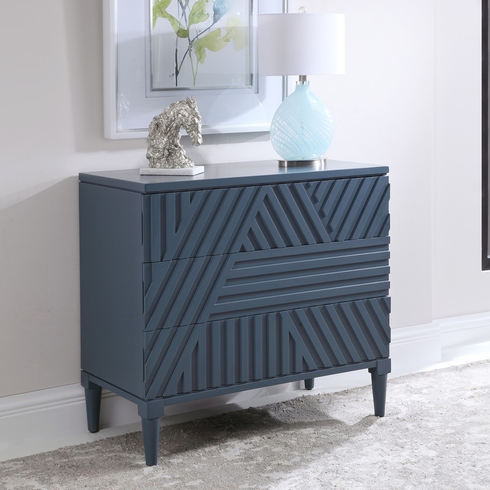 Uttermost 25383 Colby 36"W 3 Drawer Rubberwood Dresser Deep Sea Blue
